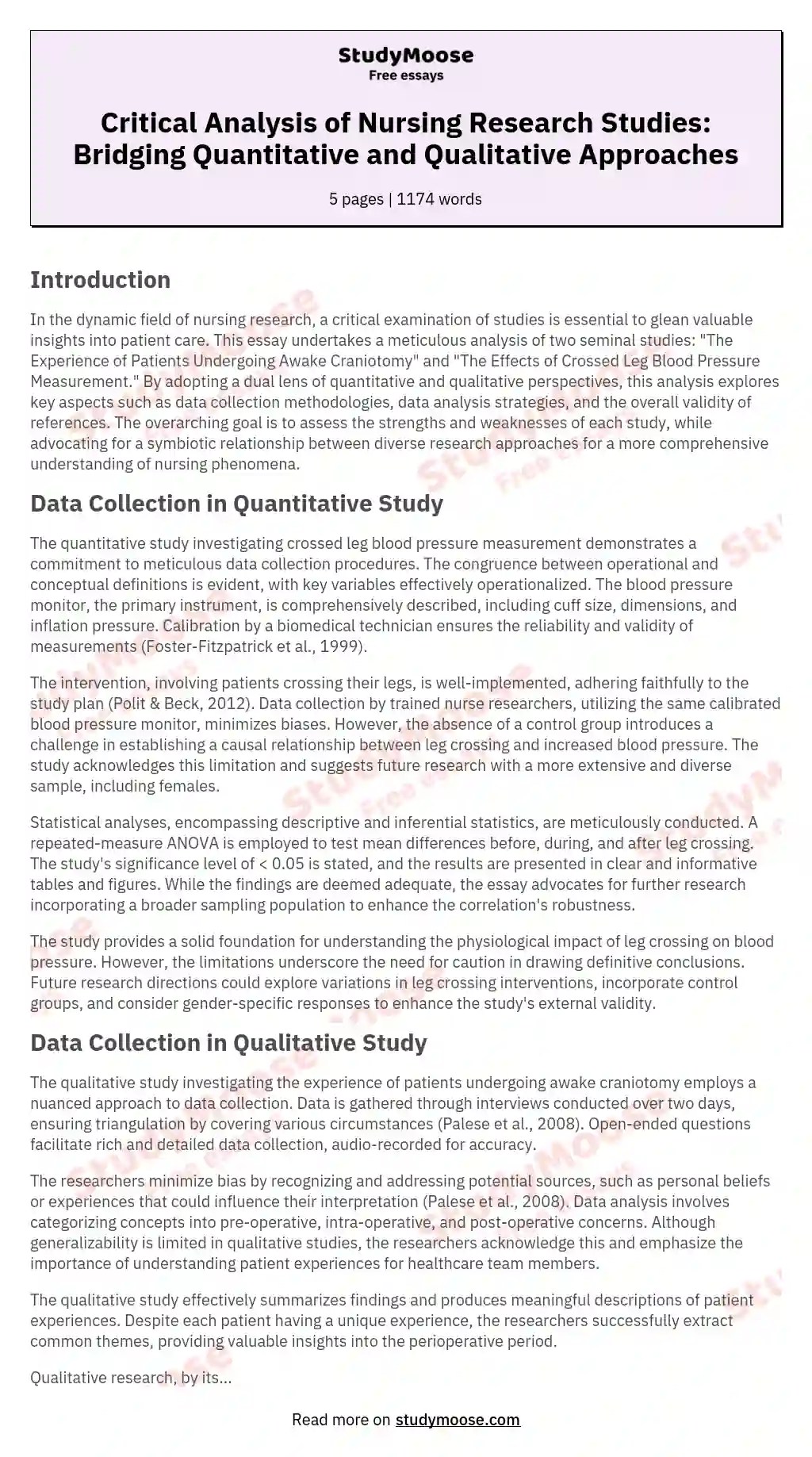 Nursing Research Critique Assignment Research Paper Example Free Essay