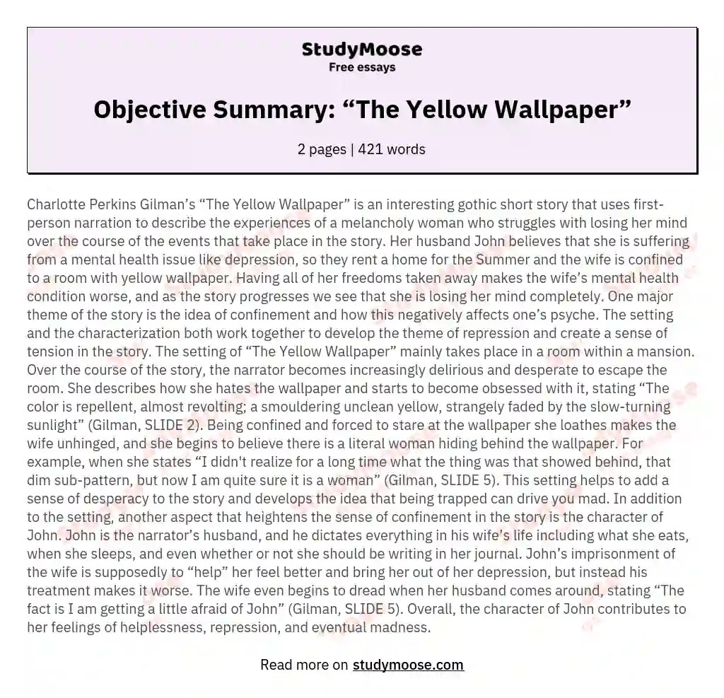 Top 141+ Gilman the yellow wallpaper analysis