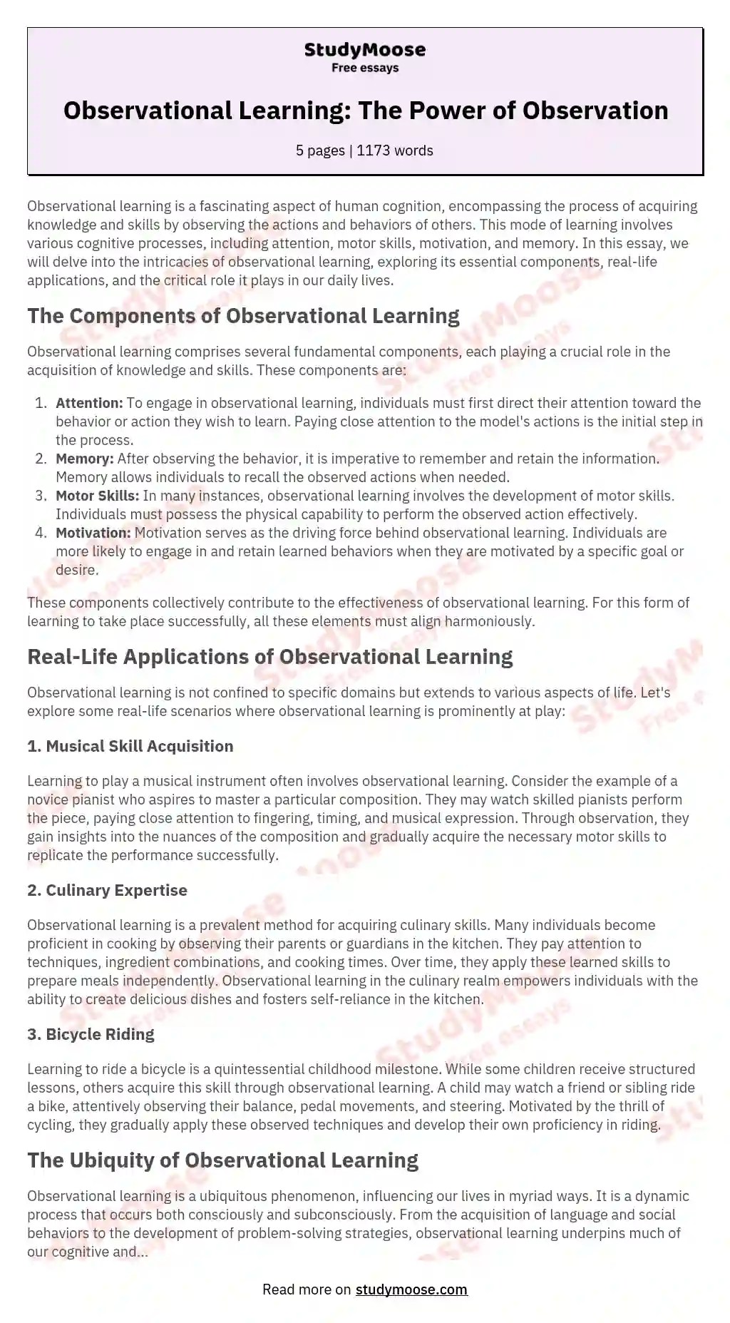 Observational Learning The Power of Observation Free Essay Example