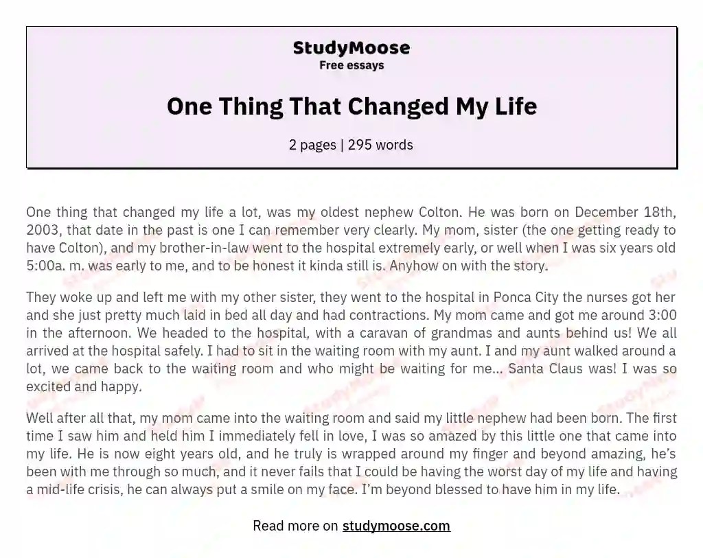 One Thing That Changed My Life Free Essay Example
