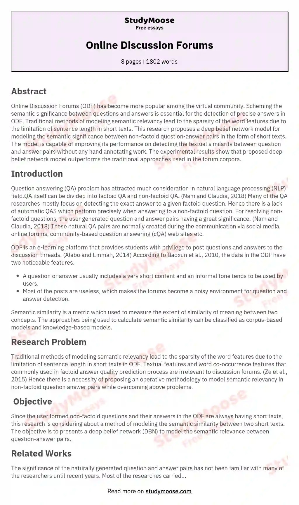 Online Discussion Forums Free Essay Example