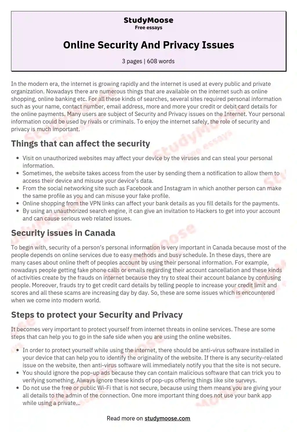 Online Security And Privacy Issues Free Essay Example