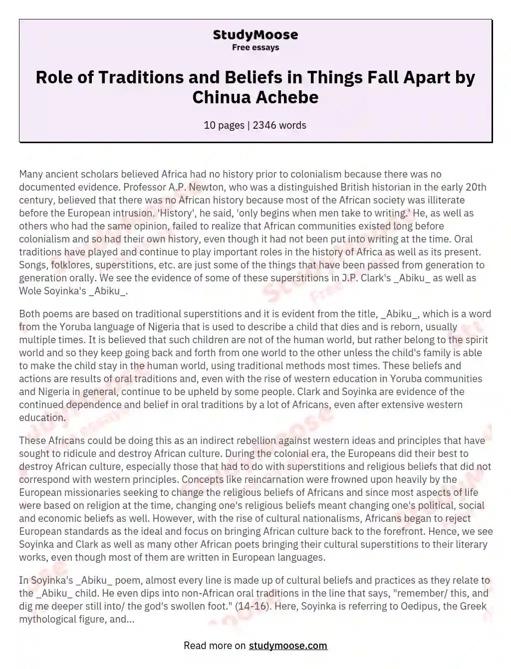 Role of Traditions and Beliefs in Things Fall Apart by Chinua Achebe