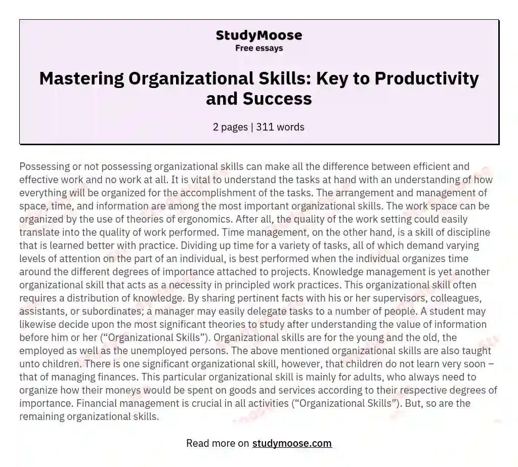 Mastering Organizational Skills Key to Productivity and Success Free