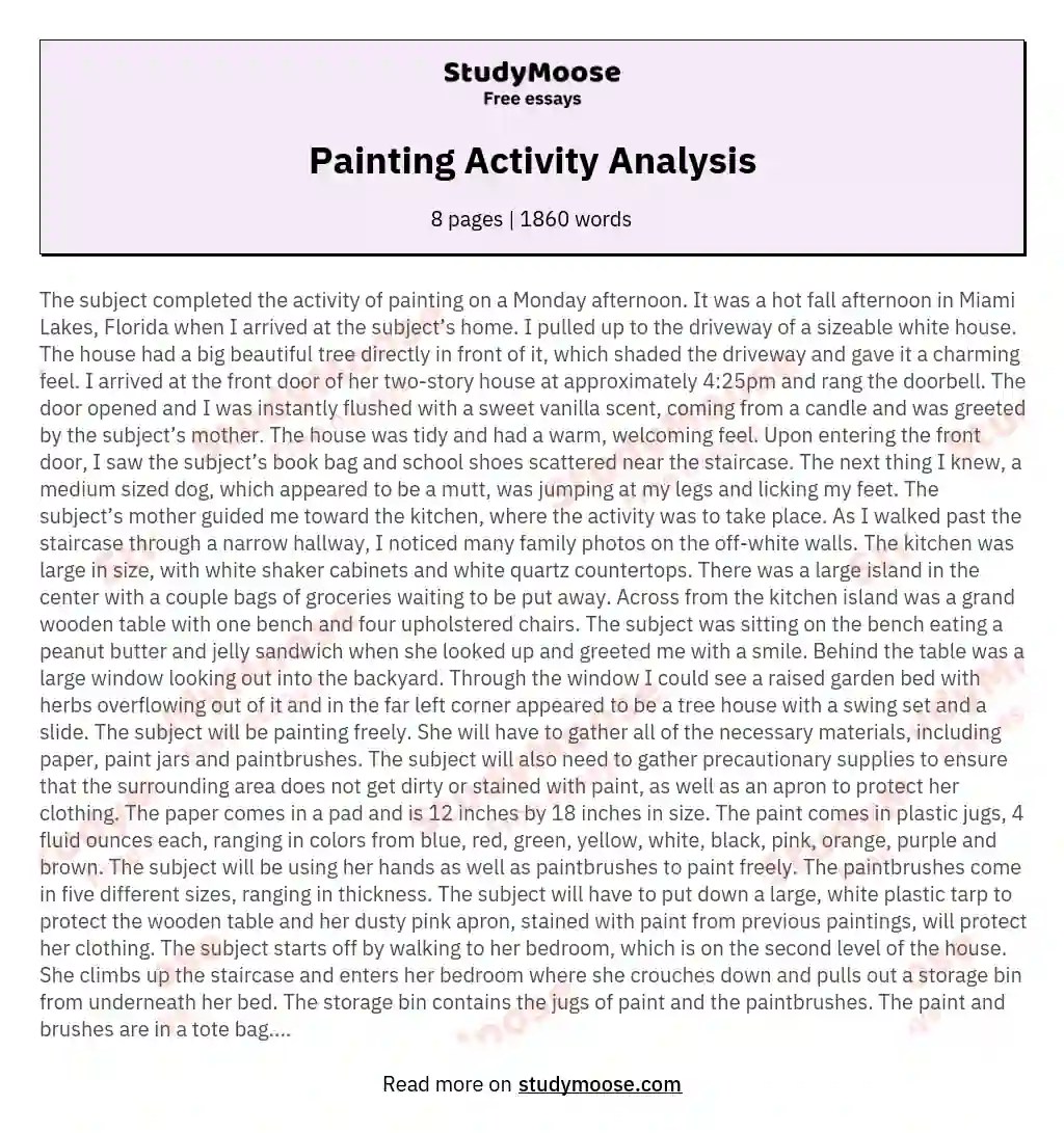 Painting Activity Analysis Free Essay Example