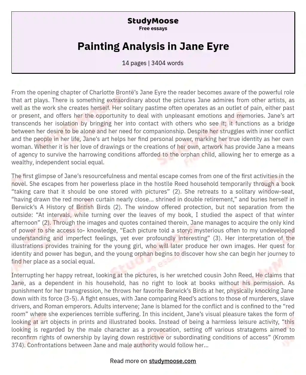 Painting Analysis in Jane Eyre Free Essay Example