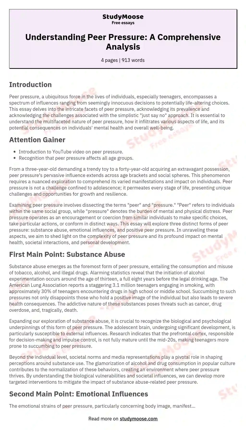 Understanding Peer Pressure A Comprehensive Analysis Free Essay Example