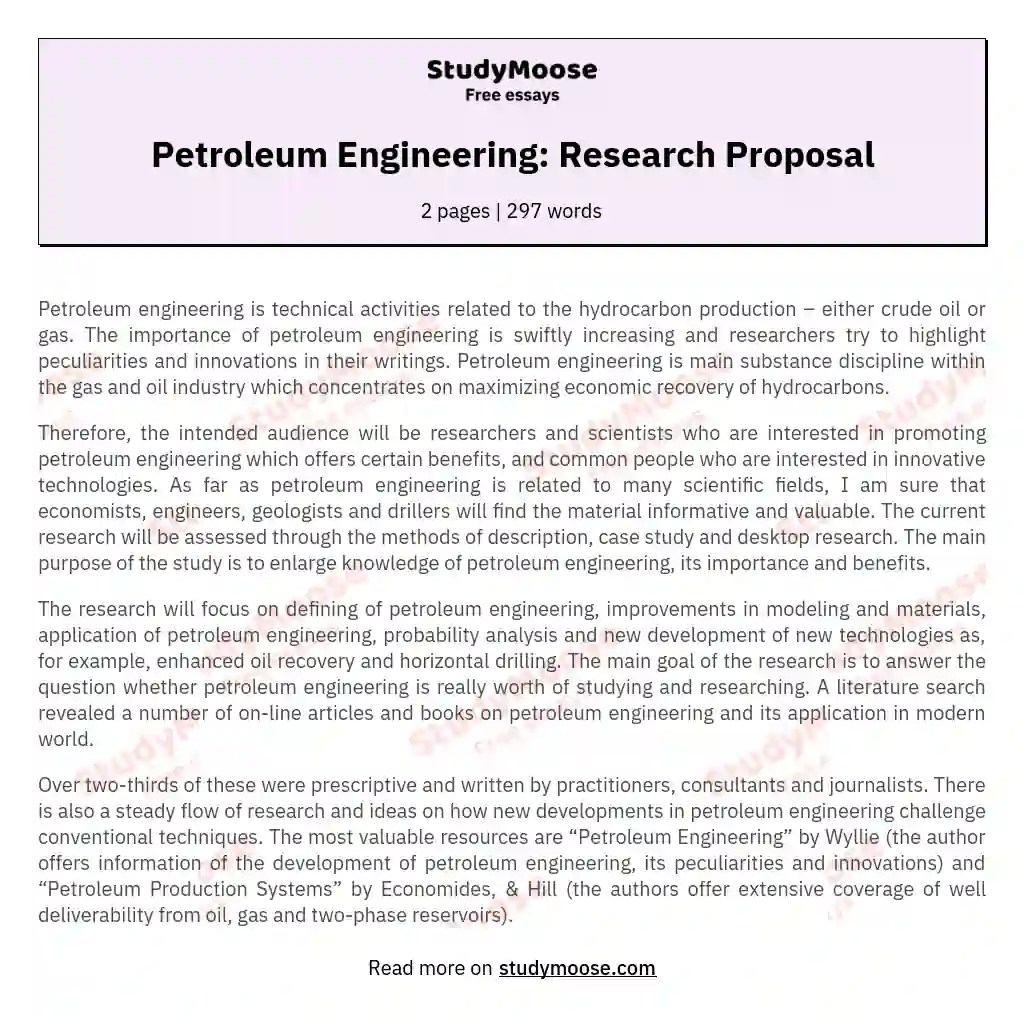 Petroleum Engineering Research Proposal Free Essay Example