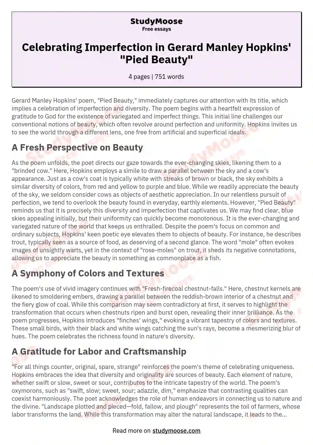 Celebrating Imperfection in Gerard Manley Hopkins' "Pied Beauty" Free