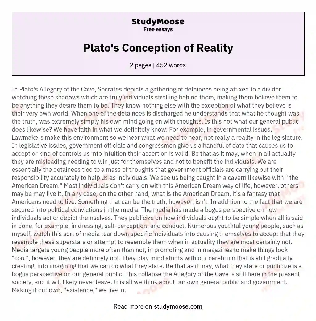 Plato's Conception of Reality Free Essay Example