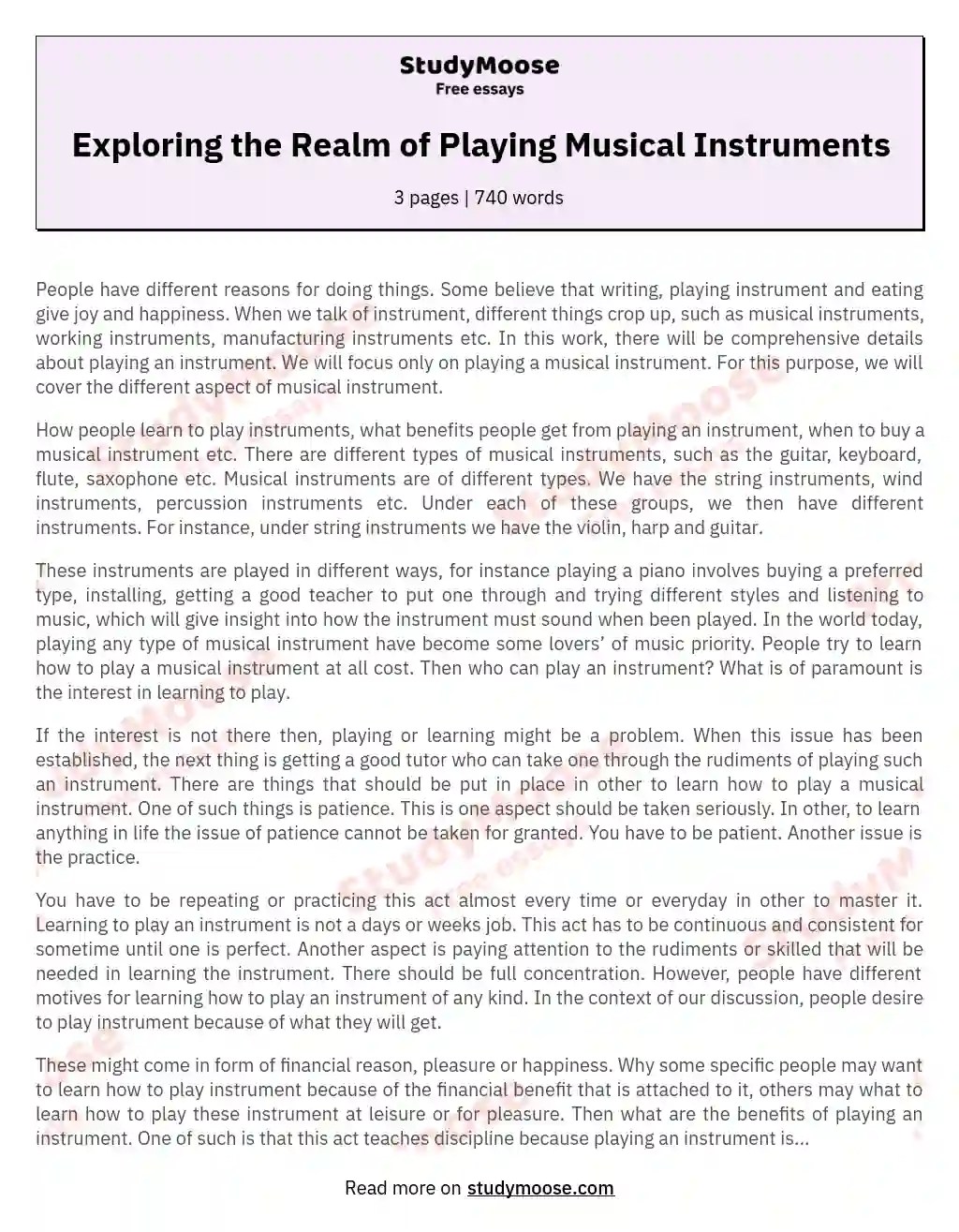 Exploring the Realm of Playing Musical Instruments Free Essay Example