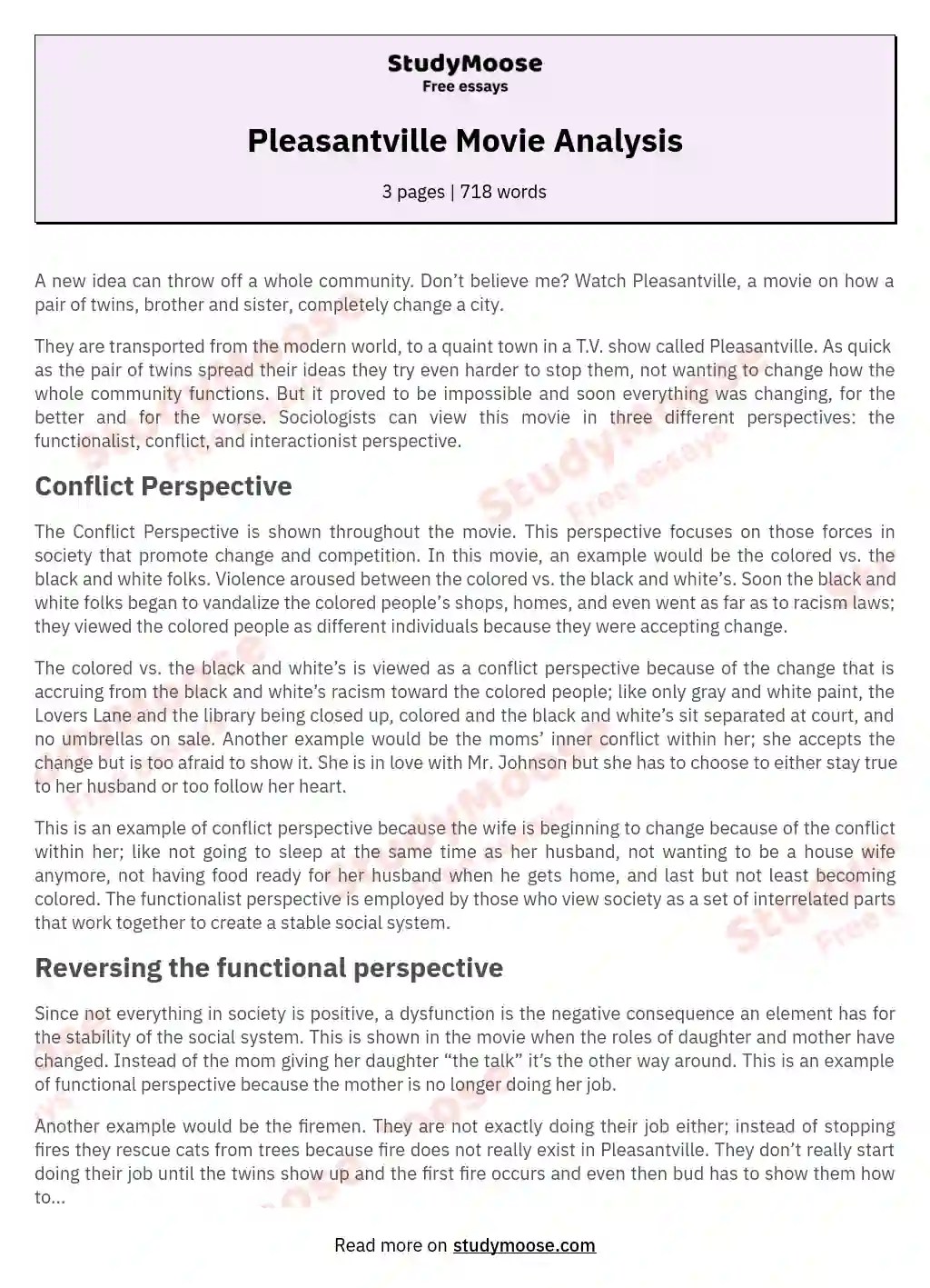 Pleasantville Movie Analysis Free Essay Example