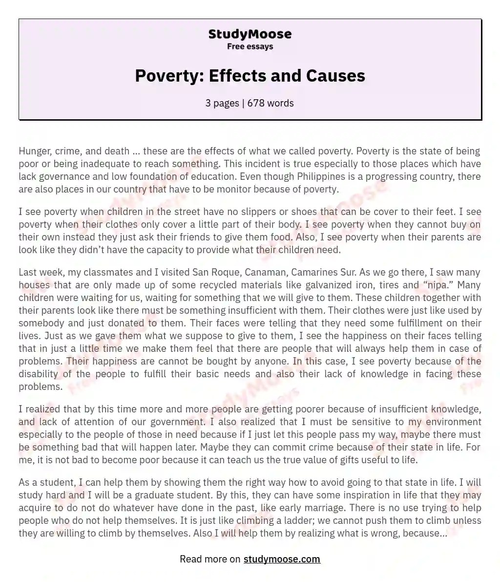 Poverty Effects and Causes Free Essay Example