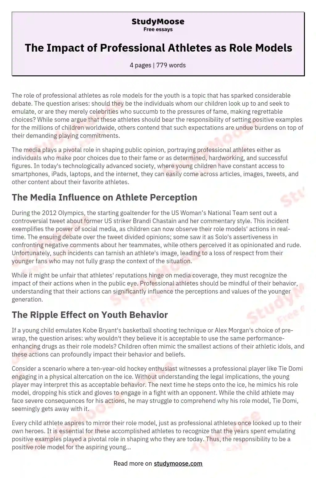 The Impact of Professional Athletes as Role Models Free Essay Example