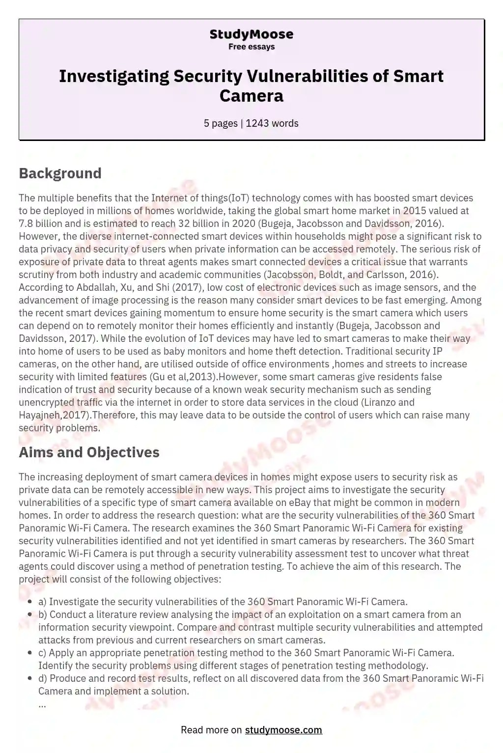 Investigating Security Vulnerabilities of Smart Camera Free Essay Example