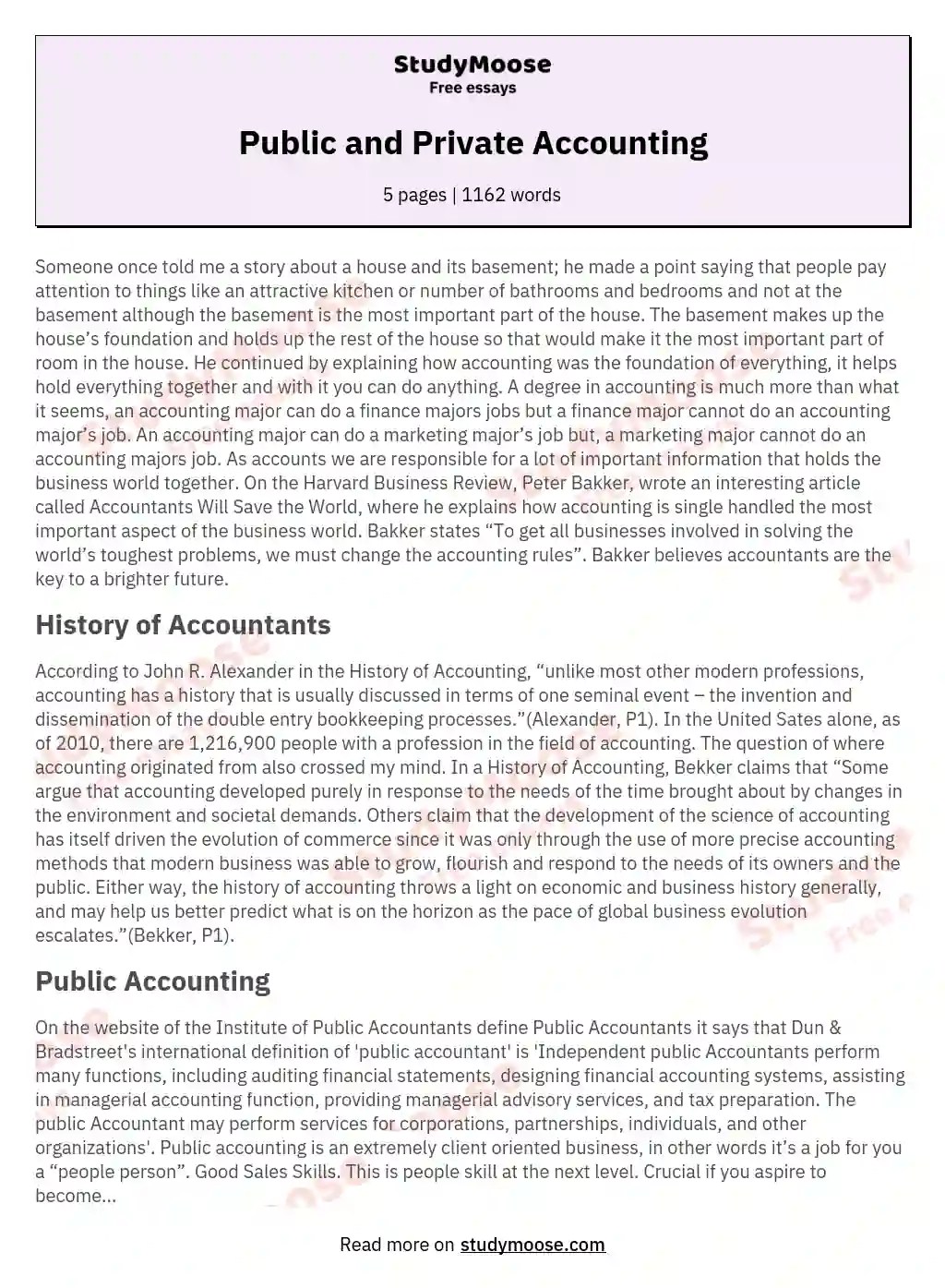 Public and Private Accounting Free comparison essay example, compare and contrast paper