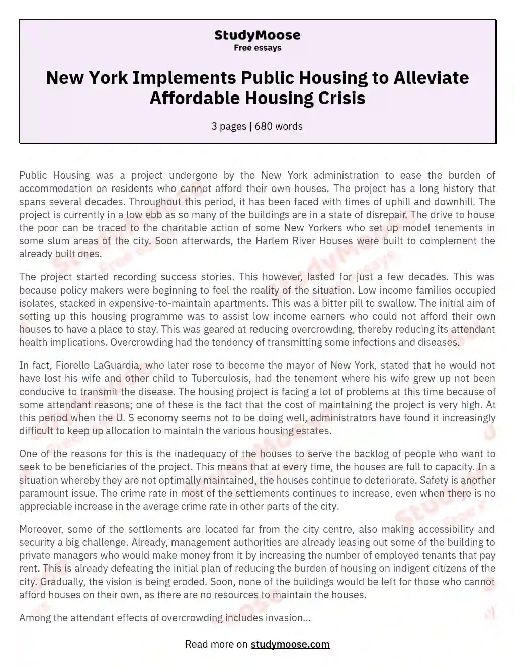 New York Implements Public Housing to Alleviate Affordable Housing