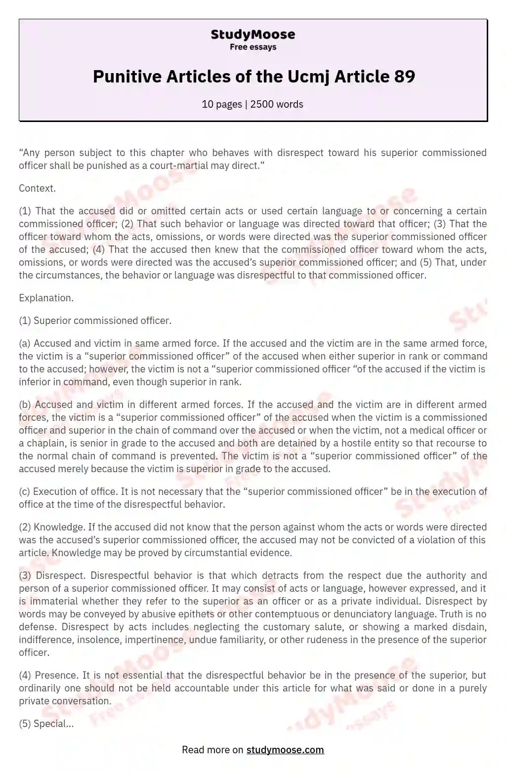Punitive Articles of the Ucmj Article 89 Free Essay Example