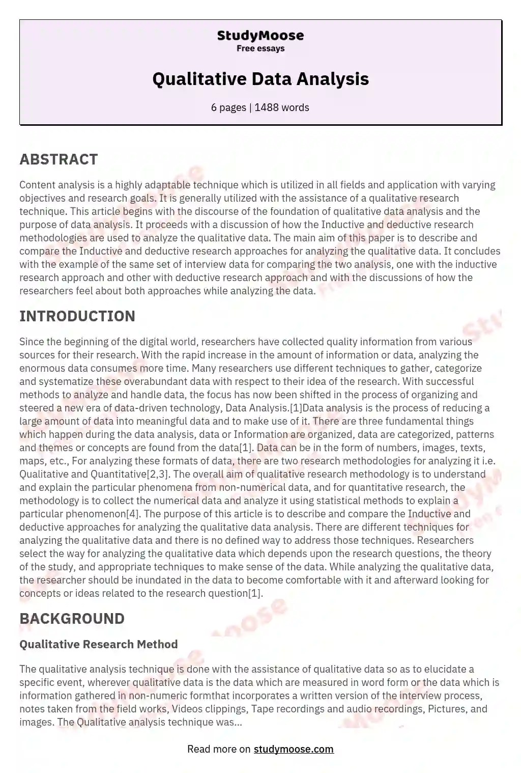 Qualitative Data Analysis Example of Data Analysis in Research Paper