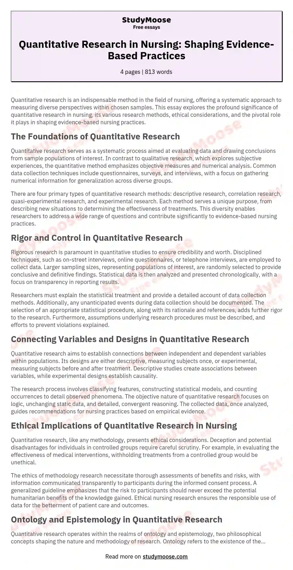 Quantitative Research in Nursing Shaping EvidenceBased Practices Free