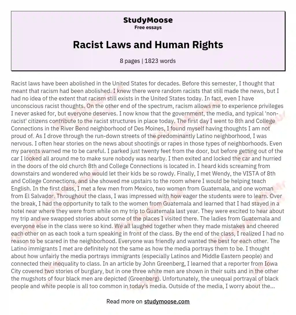Racist Laws and Human Rights Free Essay Example