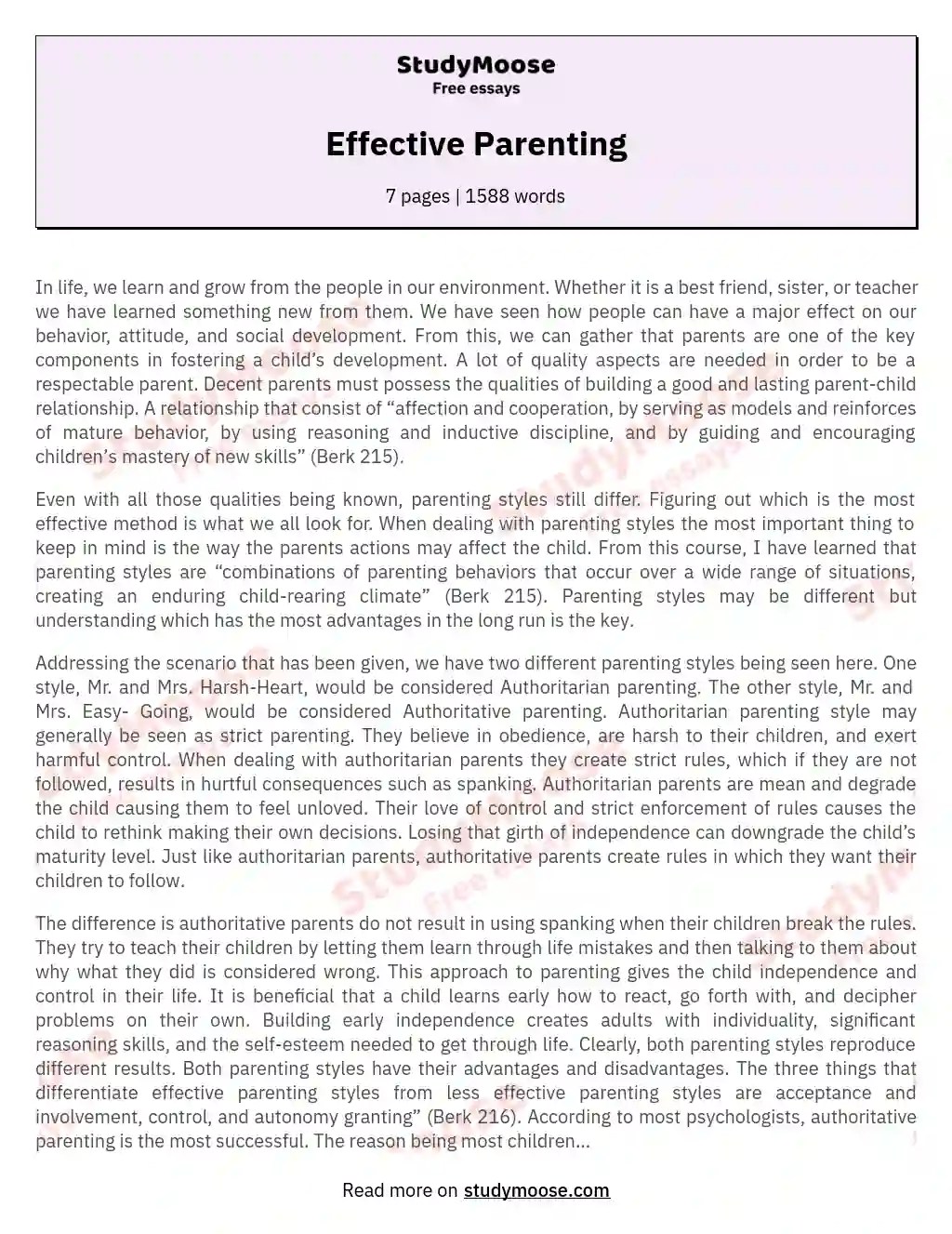 Effective Parenting Free Essay Example