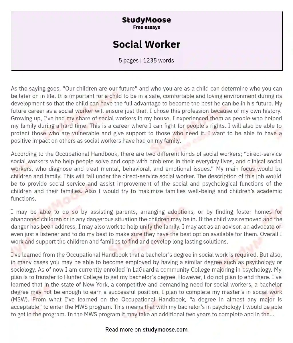 Social Worker Free Essay Example