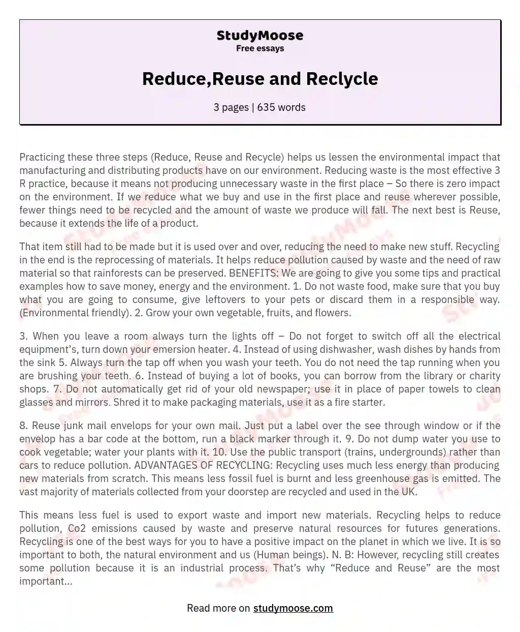 Reduce reuse recycle essay. Reduce,Reuse and Reclycle Free Essay Example. 20221011