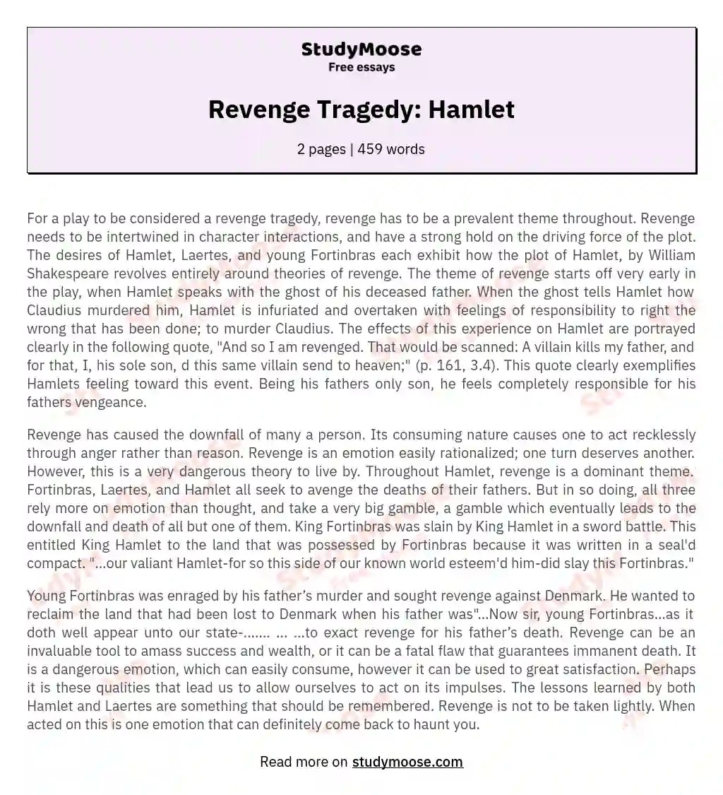 Revenge Tragedy Hamlet Free Essay Example