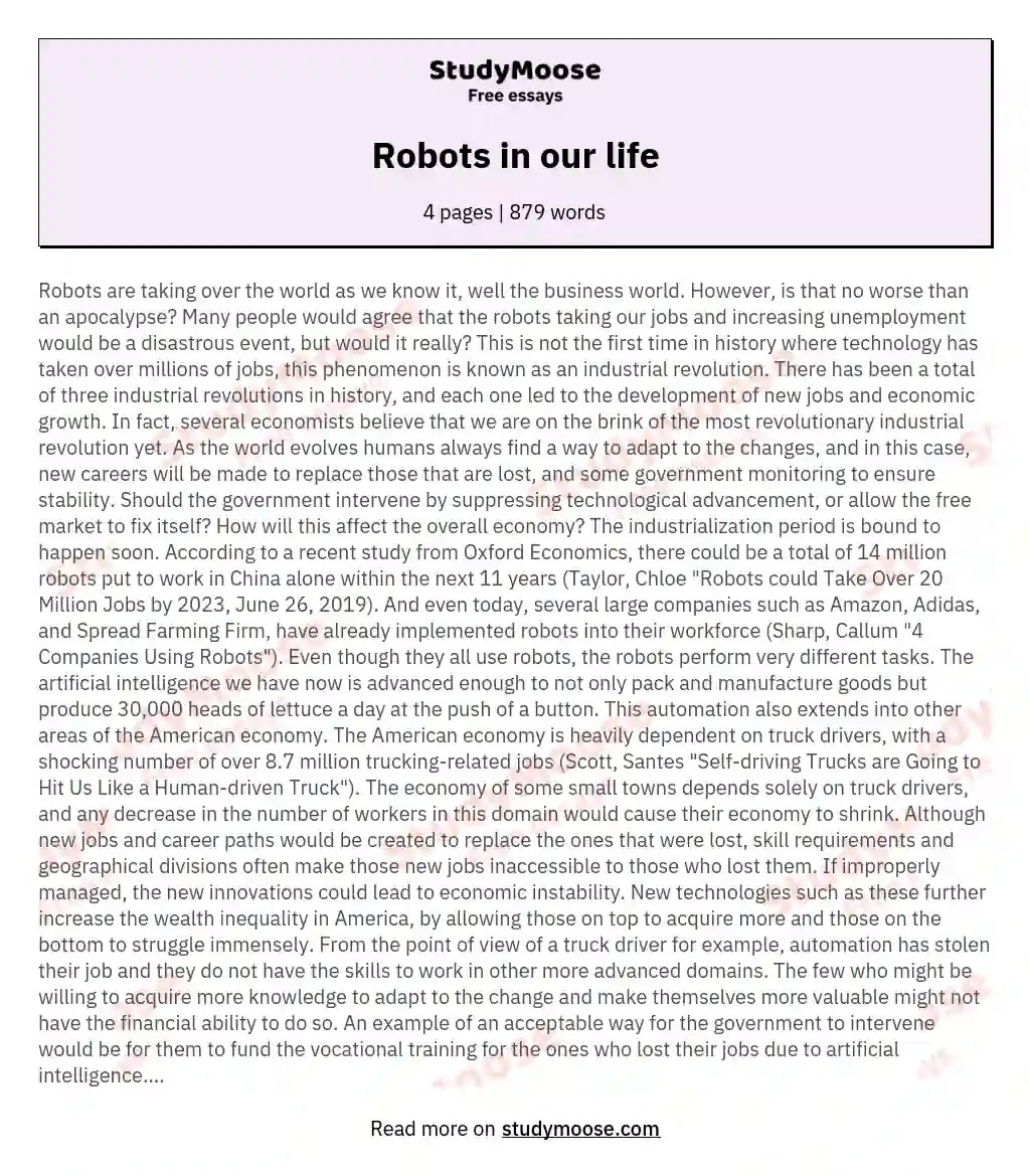 Robots in our life Free Essay Example