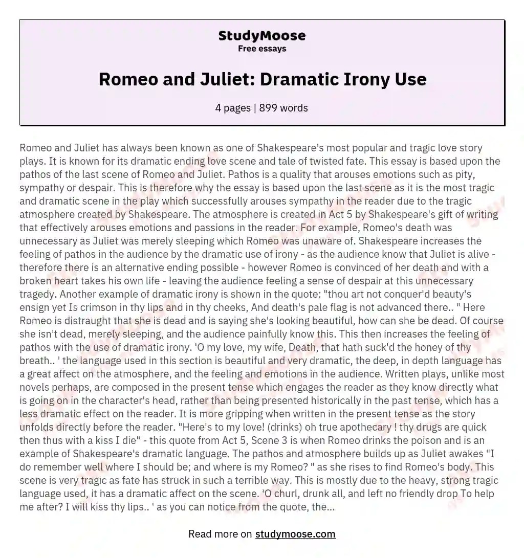 Romeo and Juliet Dramatic Irony Use Free Essay Example