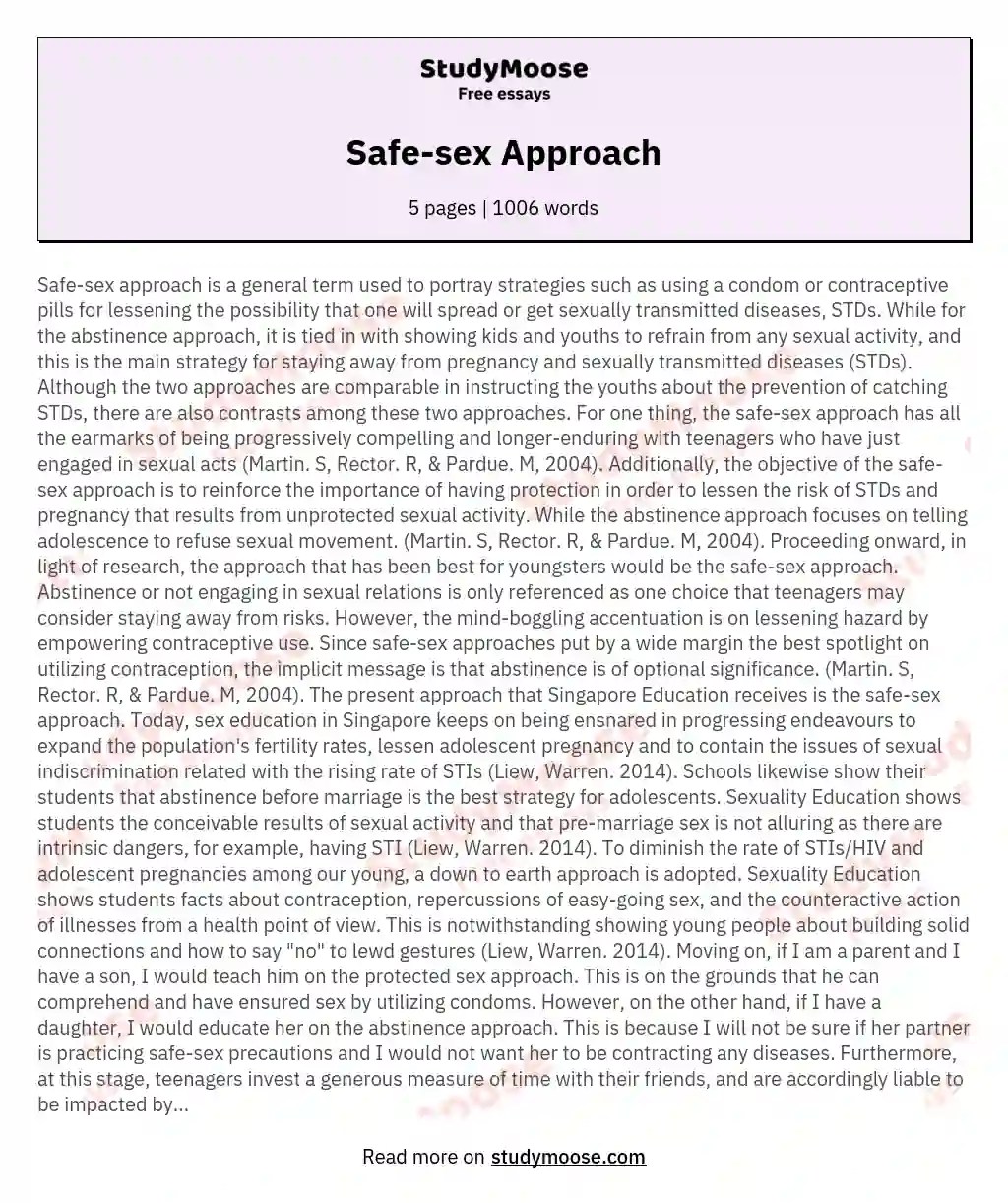 Safesex Approach Free Essay Example