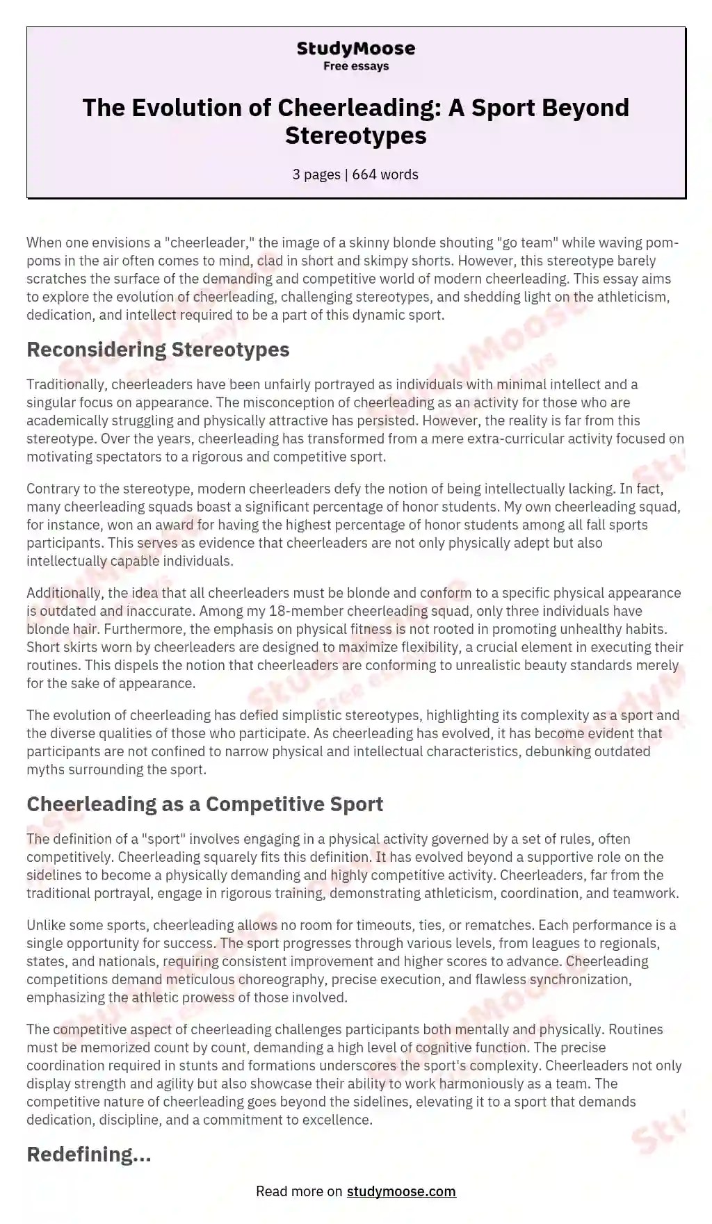The Evolution of Cheerleading A Sport Beyond Stereotypes Free Essay