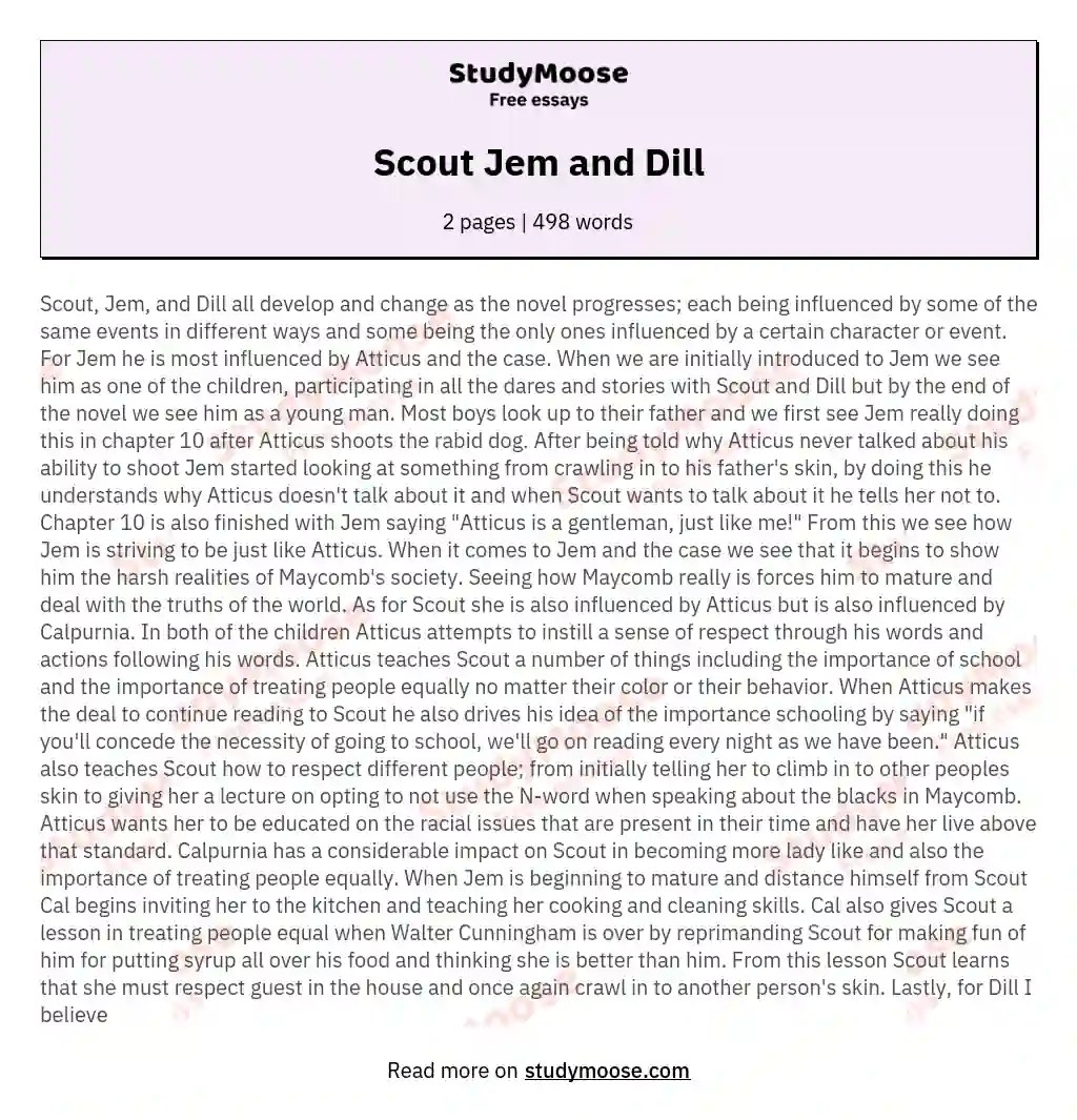 Scout Jem and Dill Free Essay Example
