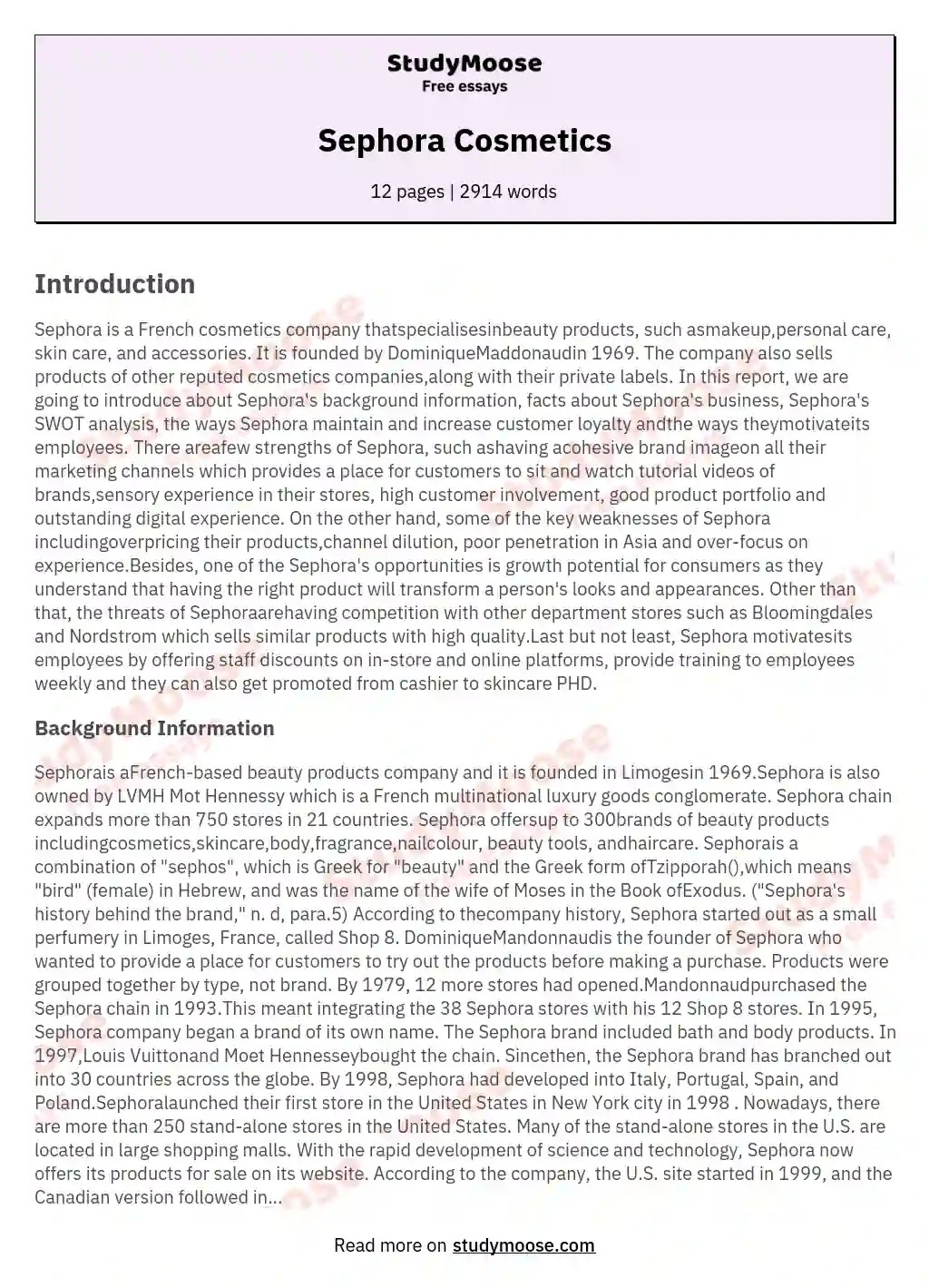 Sephora Cosmetics Free Essay Example