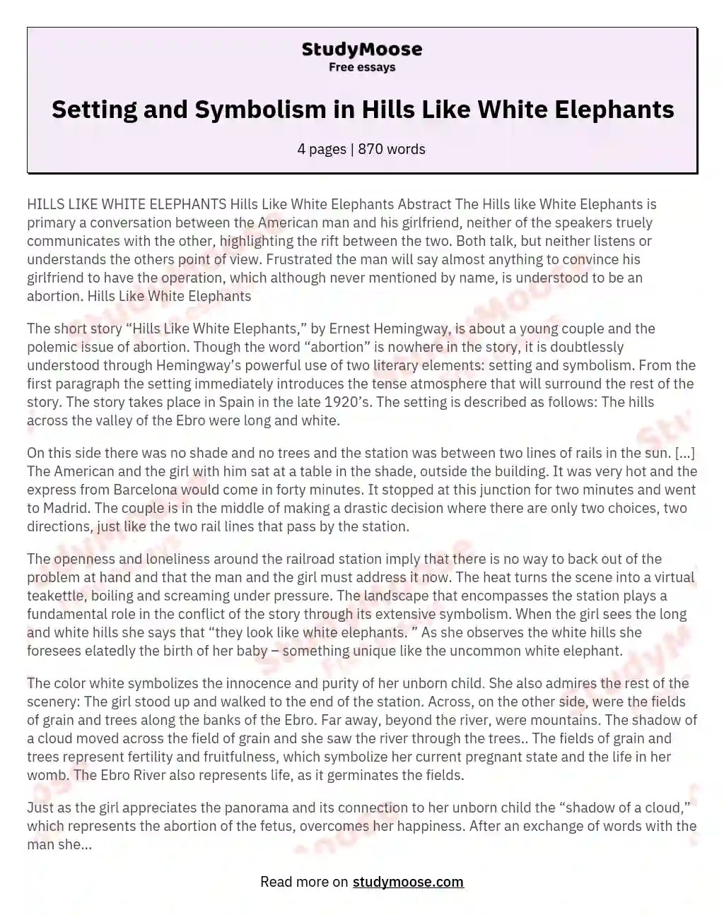 🎉 Hills like white elephants critical analysis essay. Hills Like White