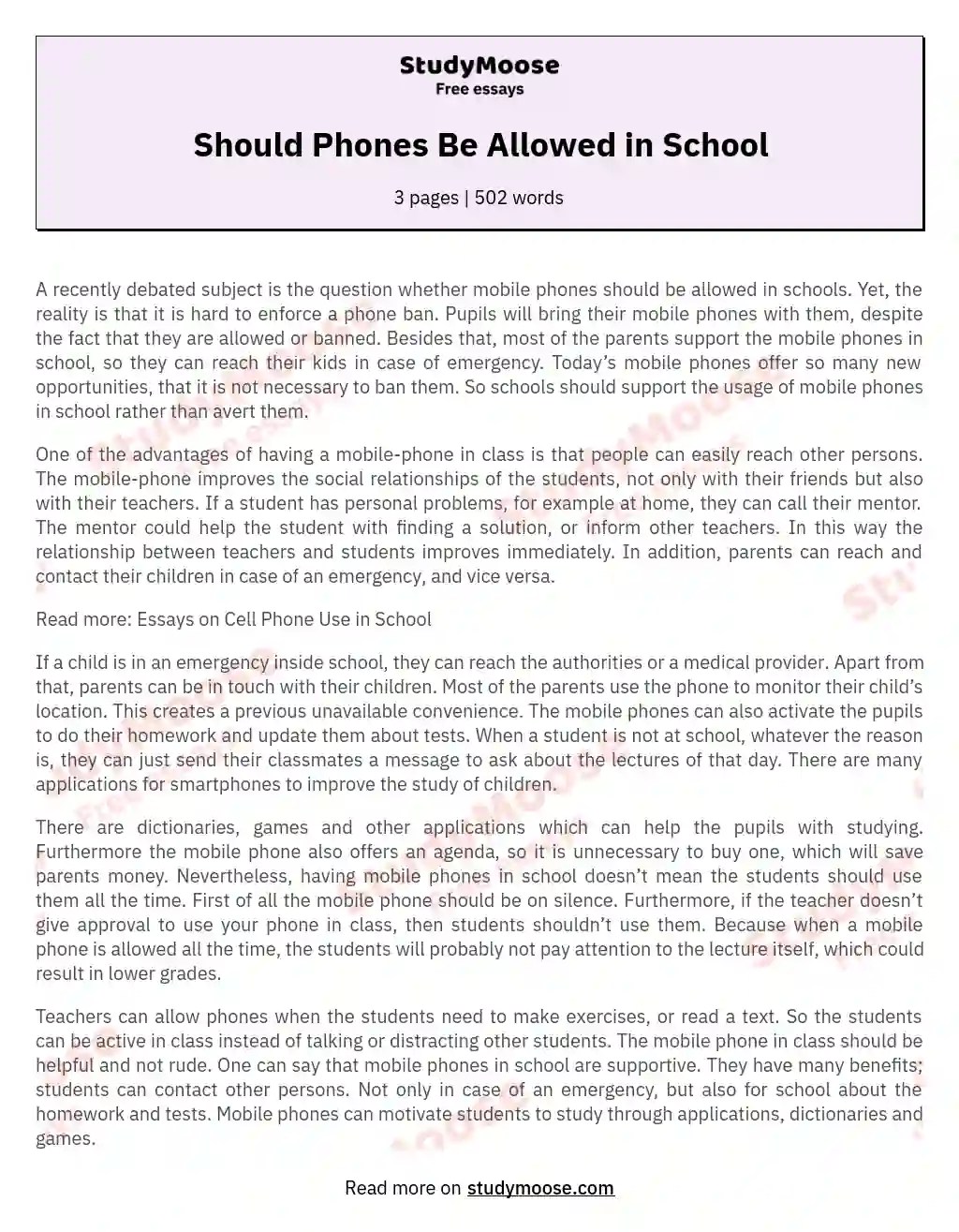 Argumentative Essay on Cell Phones Should They Be Allowed in School