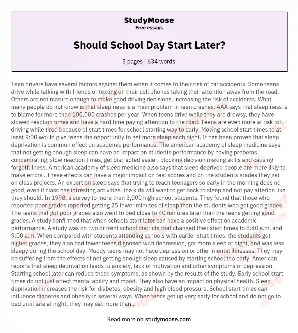 Should School Day Start Later? Free Essay Example