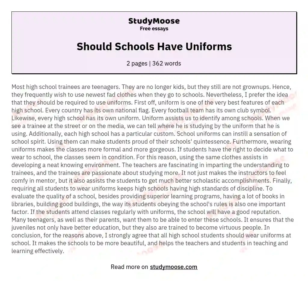 Should Schools Have Uniforms Free Essay Example