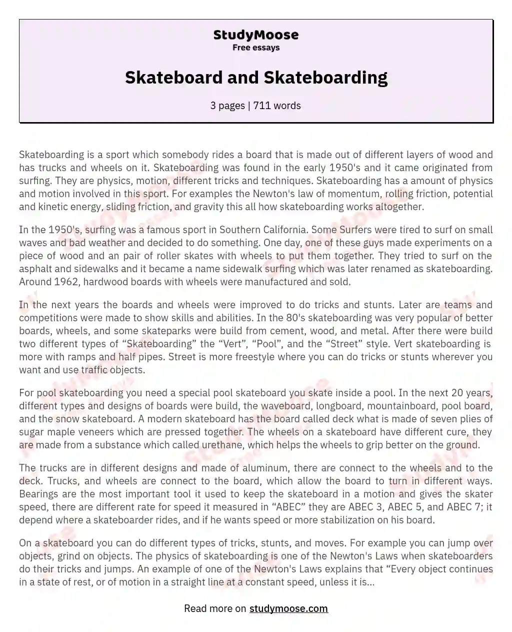 Skateboard and Skateboarding Free Essay Example