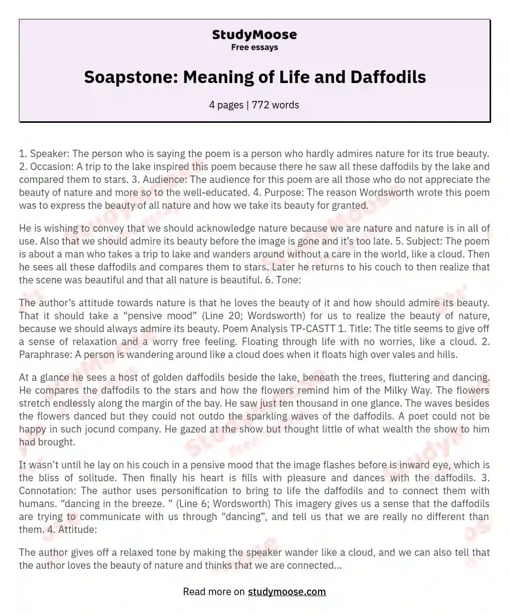 Soapstone Meaning of Life and Daffodils Free Essay Example
