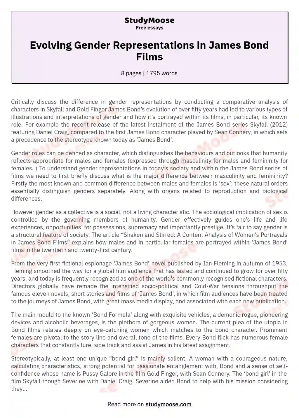 Evolving Gender Representations in James Bond Films Free Essay Example