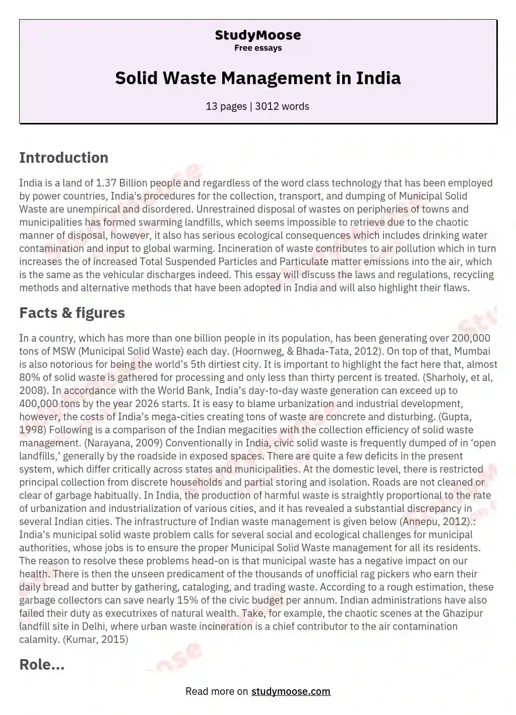 Solid Waste Management in India Free Essay Example