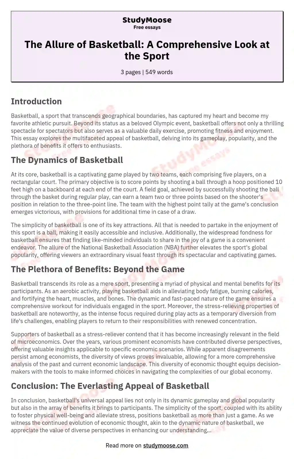 The Allure of Basketball A Comprehensive Look at the Sport Free Essay Example