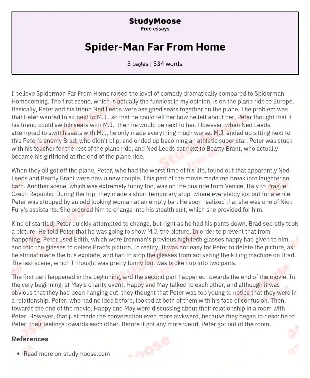 SpiderMan Far From Home Free Essay Example