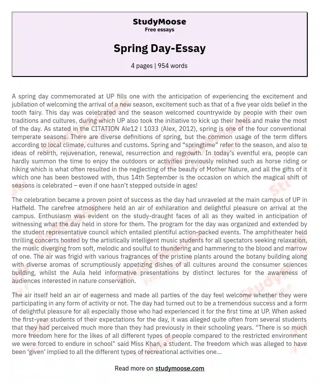 Spring DayEssay Free Essay Example