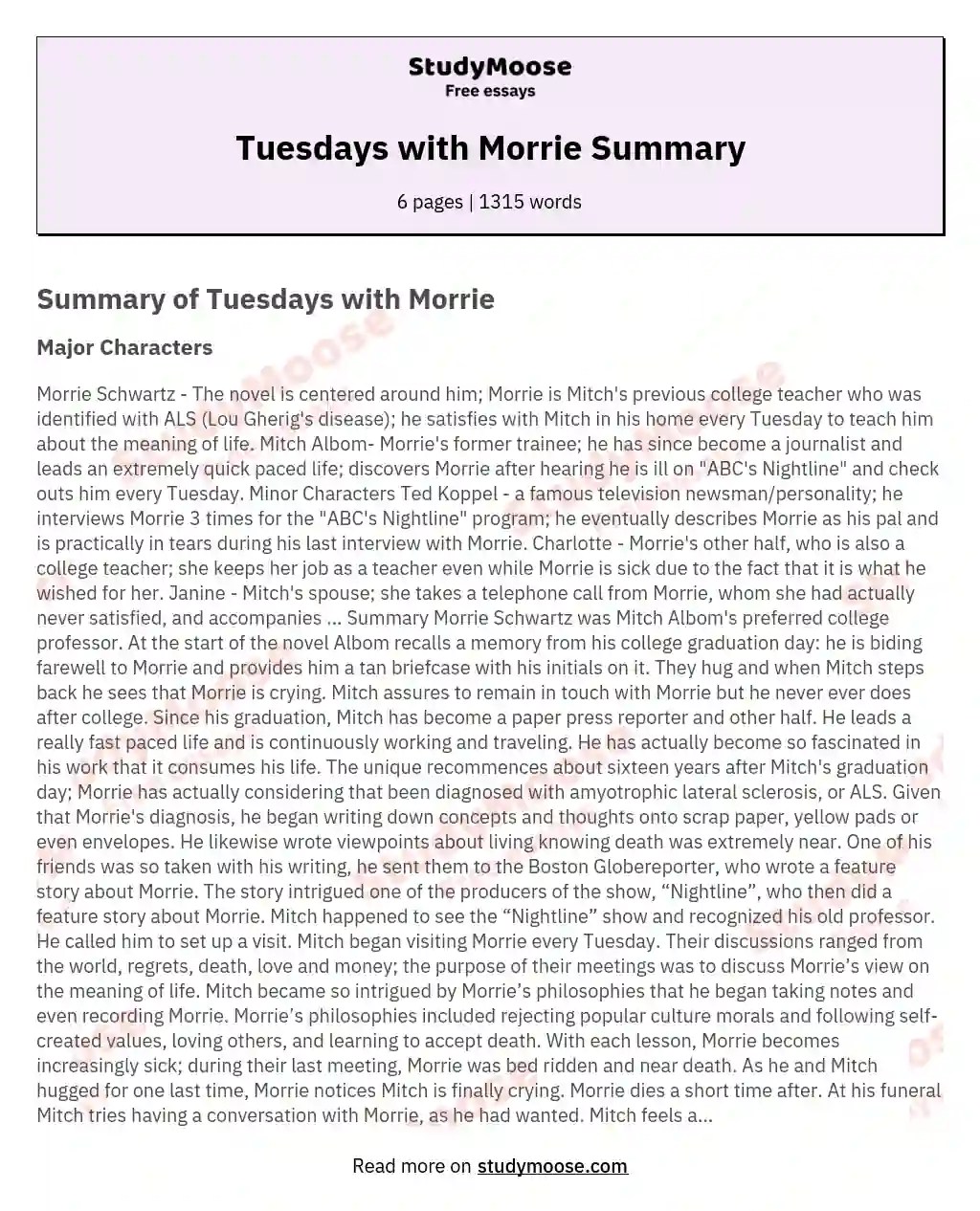 Tuesdays With Morrie Summary
