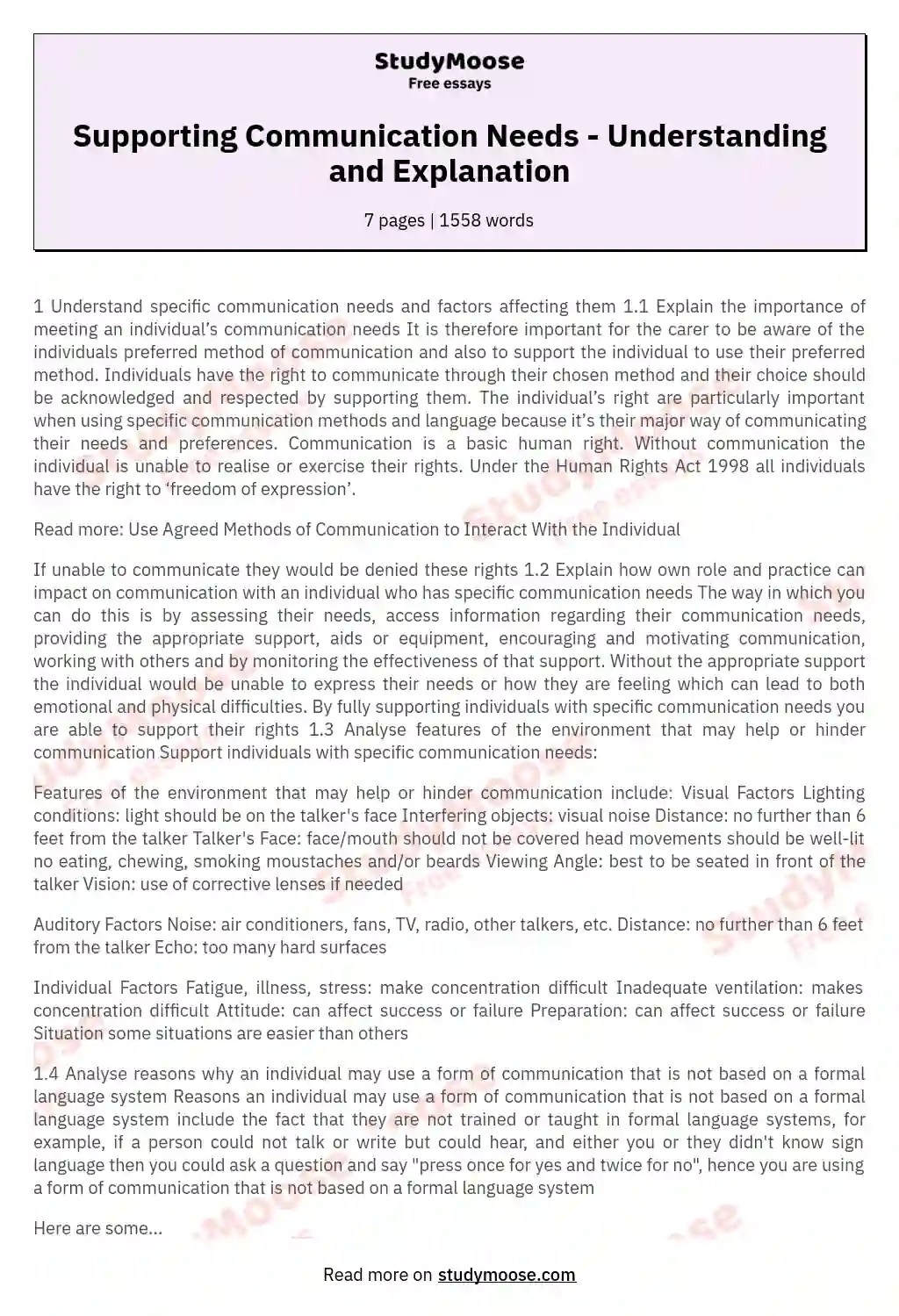 Supporting Communication Needs Understanding and Explanation Free