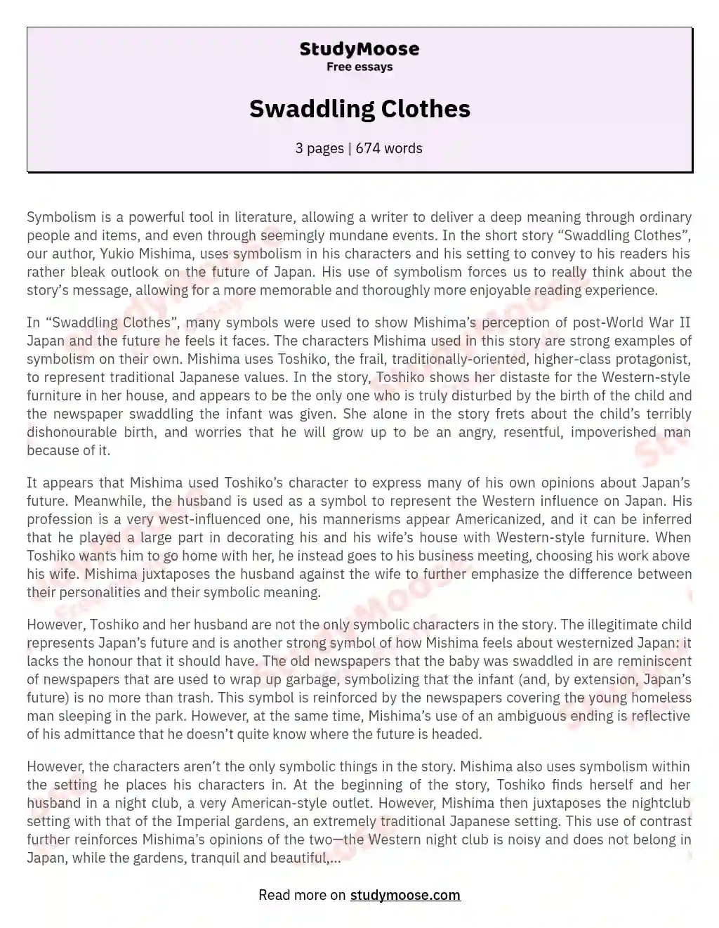 Swaddling Clothes Free Essay Example