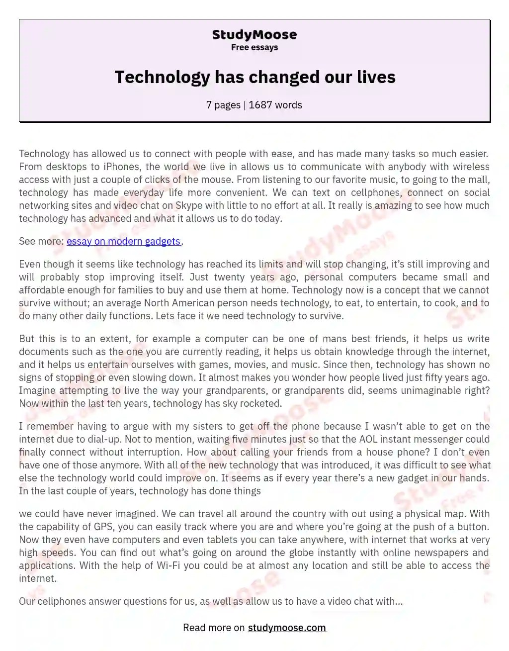 Technology has changed our lives Free Essay Example